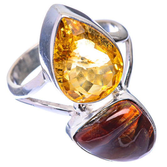 Large Mexican Fire Agate, Citrine Ring Size 10 (925 Sterling Silver) R141654