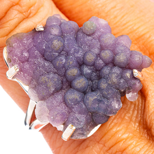 Sterling silver ring with purple grape agate druzy cluster, size 9.75