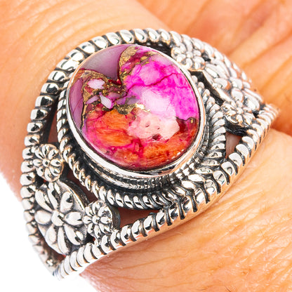 Pink Dahlia Mohave Turquoise Ring Size 8.25 (.925 Sterling Silver)
