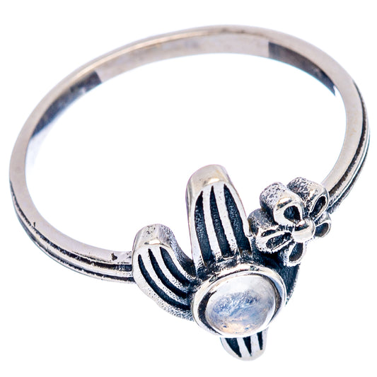 925 sterling silver cactus dainty ring with round rainbow moonstone cabochon