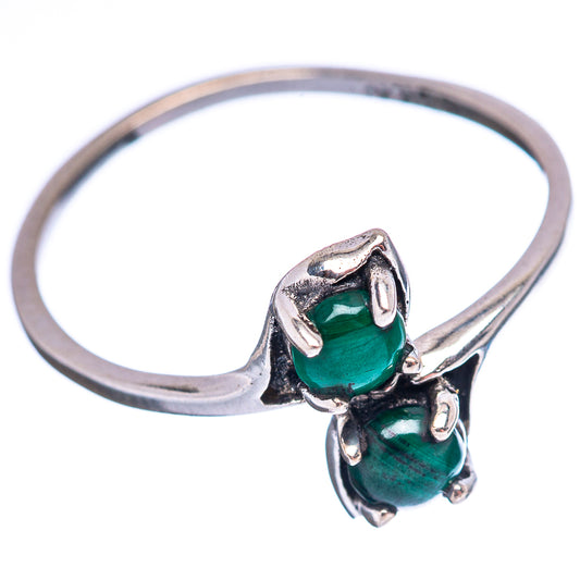 Malachite gemstone sterling silver ring, size 8, with two green teardrop stones