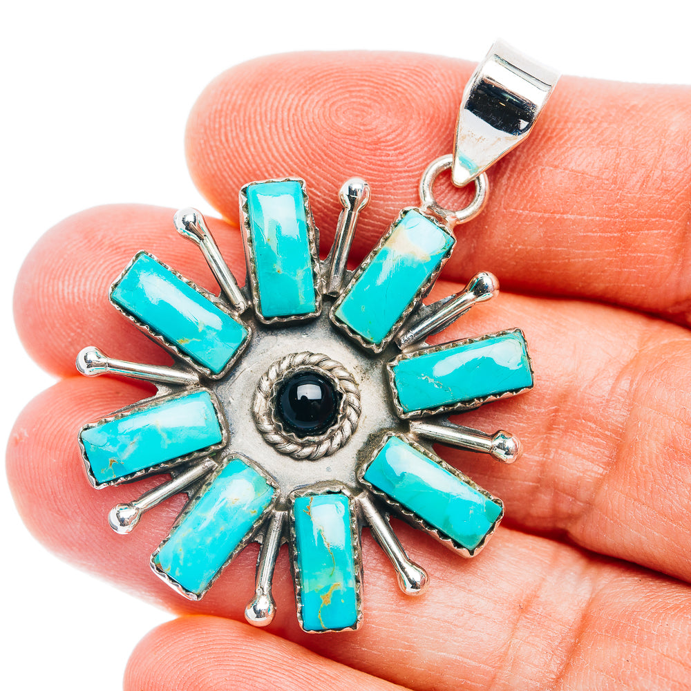 Exclusive Southwestern Style Kingman Turquoise Pendant 1 7/8" (.925 Sterling Silver)