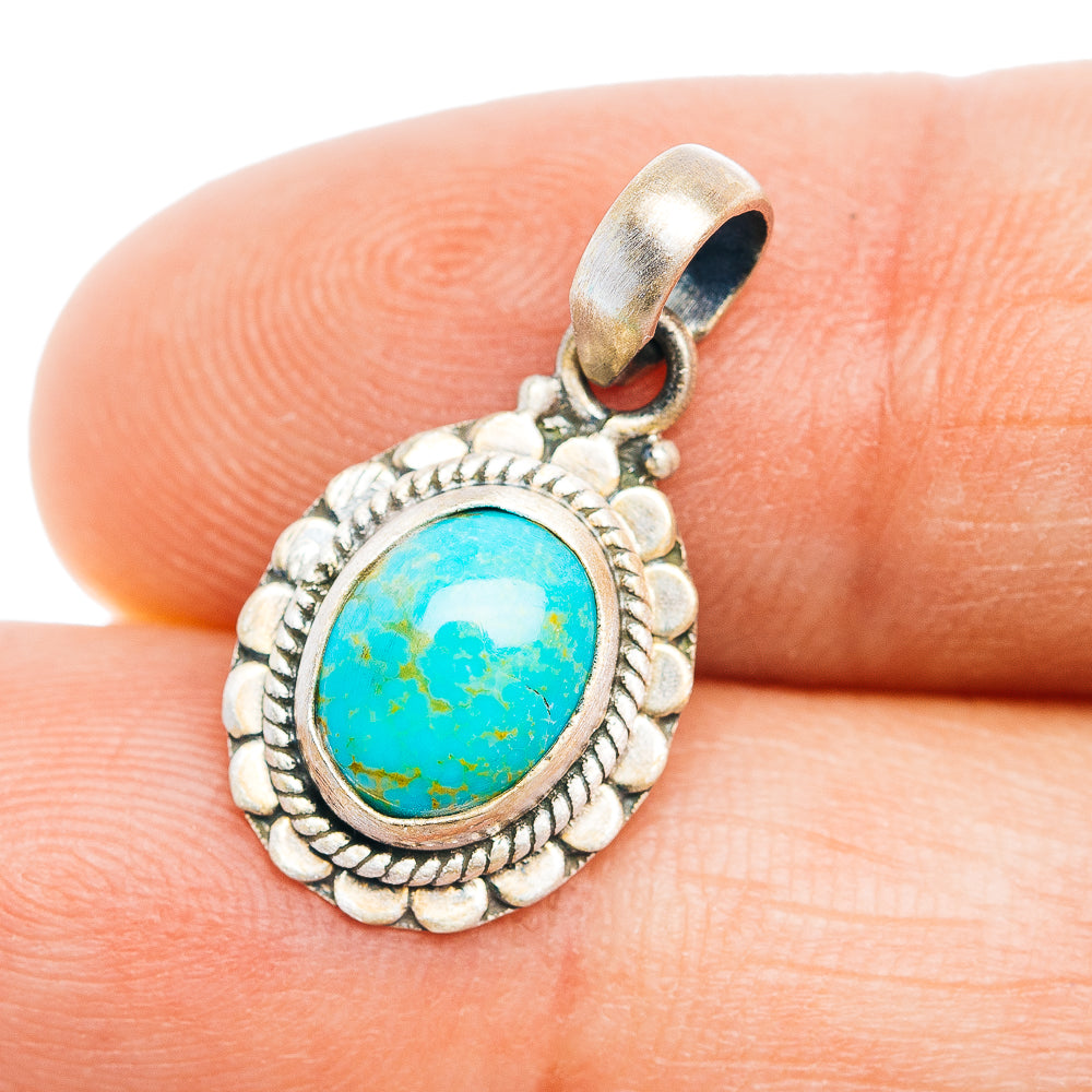 Southwestern Style Kingman Turquoise Pendant 7/8" (.925 Sterling Silver)