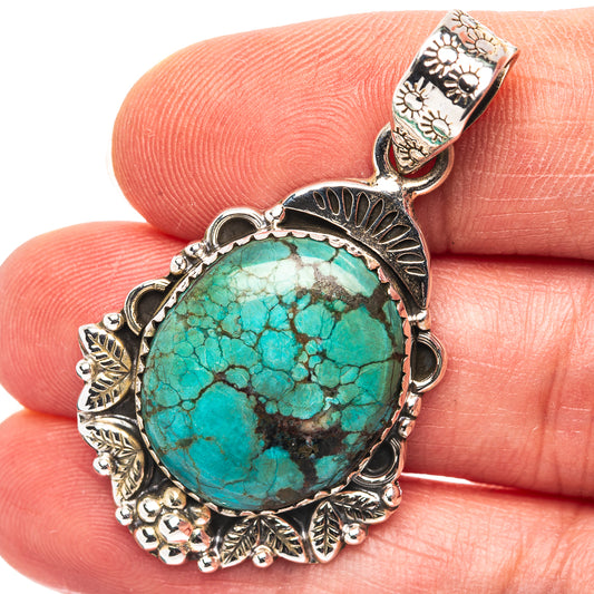 Exclusive Southwestern Style Hubei Turquoise Pendant 1 3/4" (.925 Sterling Silver)