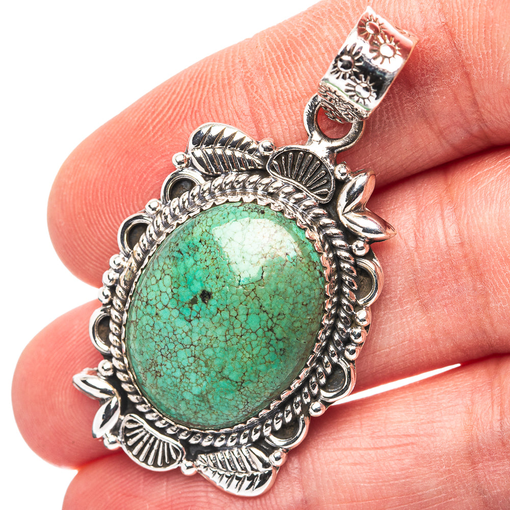 Exclusive Southwestern Style Hubei Turquoise Pendant 1 3/4" (.925 Sterling Silver)