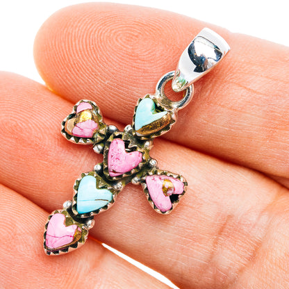 Southwestern Style Cotton Candy Turquoise Cross Pendant 1 3/8" (.925 Sterling Silver)