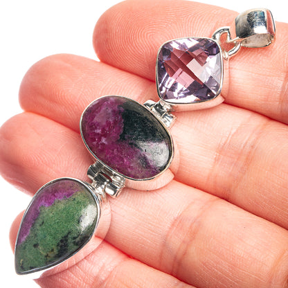 Ruby Zoisite, Amethyst 925 Sterling Silver Pendant 2 3/8"