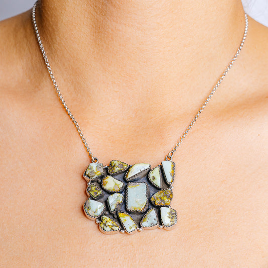 Sterling silver necklace with turquoise inlay mosaic pendant, delicate chain