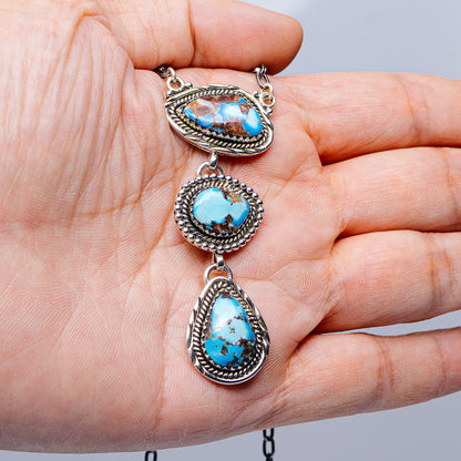 Southwestern Style Golden Hills Turquoise Necklace 10 to 21" (.925 Sterling Silver)