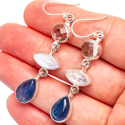 Premium Kyanite, Rainbow Moonstone, Green Amethyst Earrings 2 1/4" (.925 Sterling Silver)