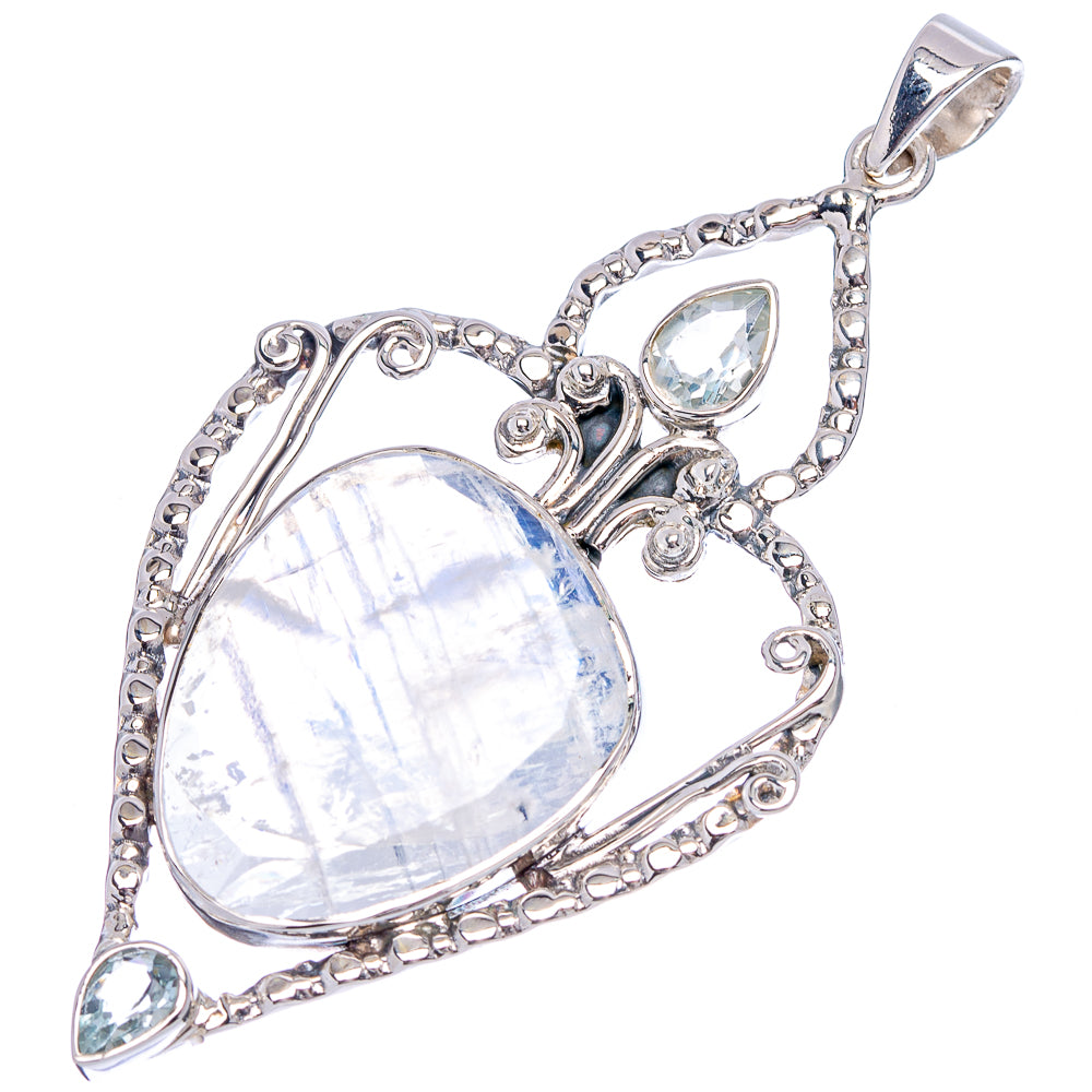 Signature Rainbow Moonstone, Aquamarine Pendant 2 5/8" (.925 Sterling Silver)