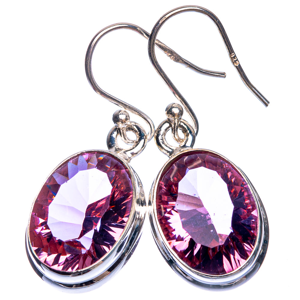 Oval faceted color-change gemstone drop earrings in polished sterling silver