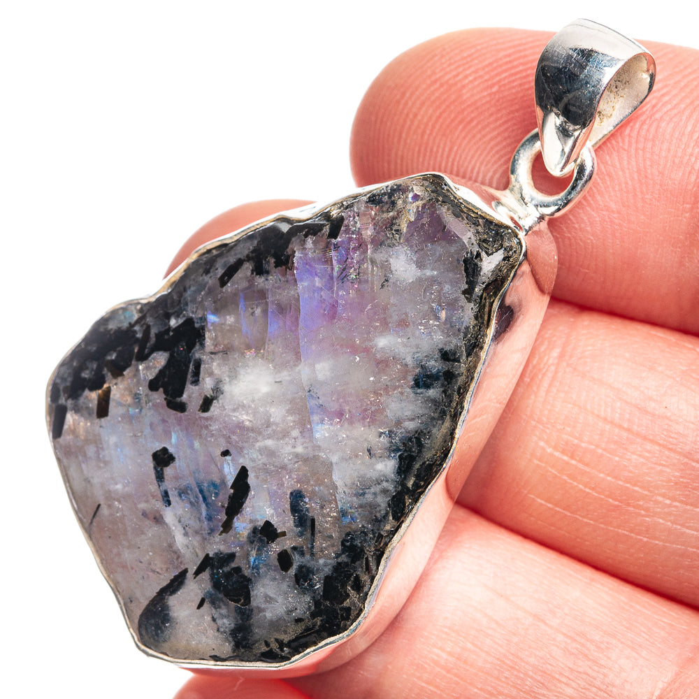 Raw Rainbow Moonstone Pendant 1 3/4" (925 Sterling Silver) P39125