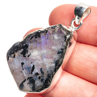 Raw Rainbow Moonstone Pendant 1 3/4" (925 Sterling Silver) P39125