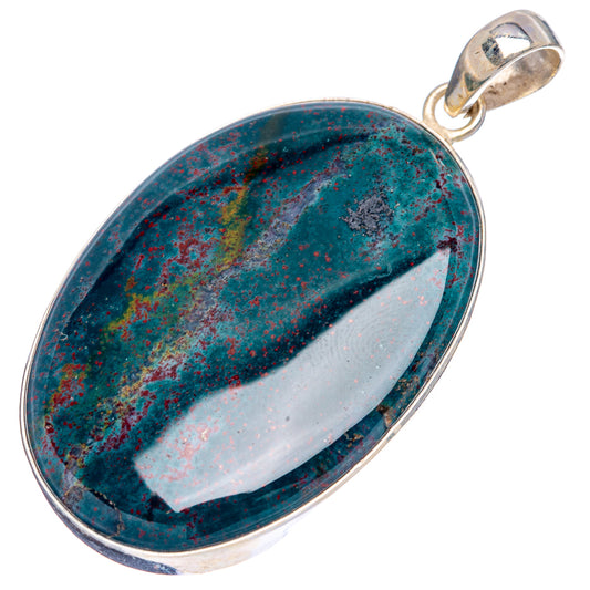 Oval bloodstone pendant with bail, dark green stone with red and blue specks