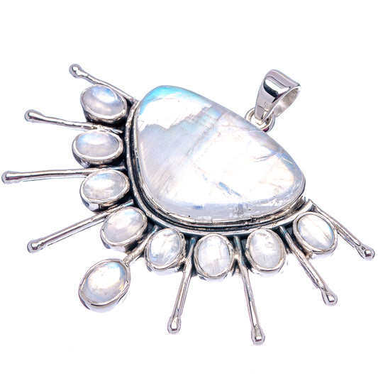 Sterling silver opalescent moonstone teardrop pendant with oval stones and radiating spikes
