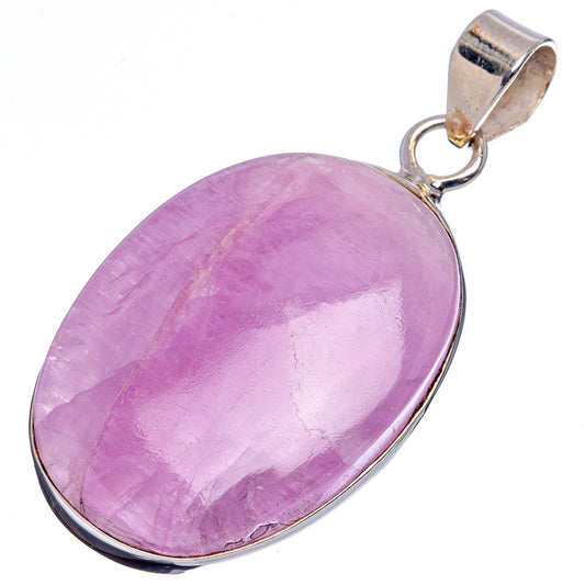 Large oval lavender kunzite gemstone pendant in silver bezel with top loop
