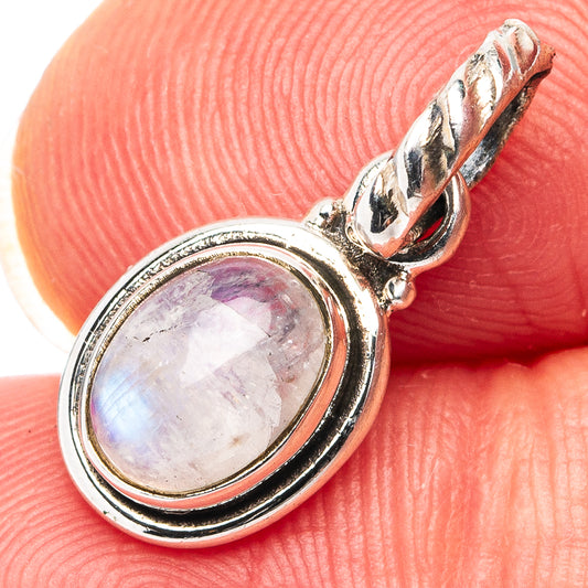 Dainty pendant with oval moonstone cabochon bezel, .925 sterling silver loop bail