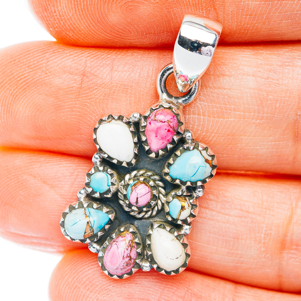 Southwestern Style Cotton Candy Dahlia Turquoise Pendant 1 3/8" (.925 Sterling Silver)