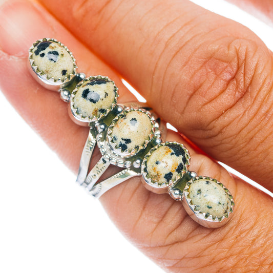 Premium 5-Gemstone Finger Shield Dalmatian Jasper Ring Size 5.75 (.925 Sterling Silver)