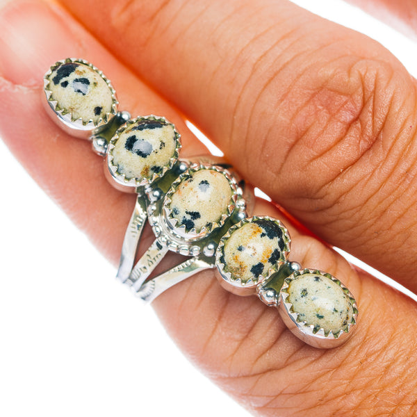 Premium 5-Gemstone Finger Shield Dalmatian Jasper Ring Size 5.75 (.925 Sterling Silver)