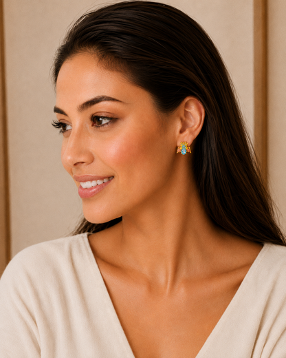 Swiss Blue Topaz, Rhodolite Garnet, Peridot Bee Earrings 3/4" (.925 Sterling Silver) 24k Gold Plated