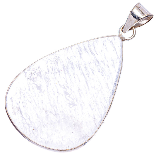Selenite teardrop pendant with silver-plated bail, pale white crystal