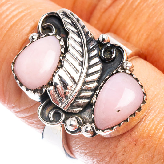 Pink teardrop opal double-stone sterling silver ring with engraved details
