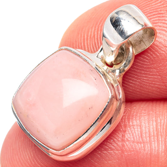 Pink opal pendant in .925 sterling silver, rectangular pink gemstone with bail