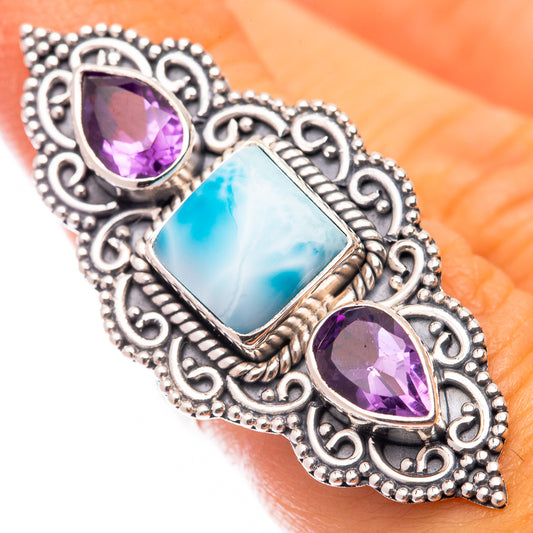 Large Larimar, Amethyst Ring Size 6 (925 Sterling Silver) R141053
