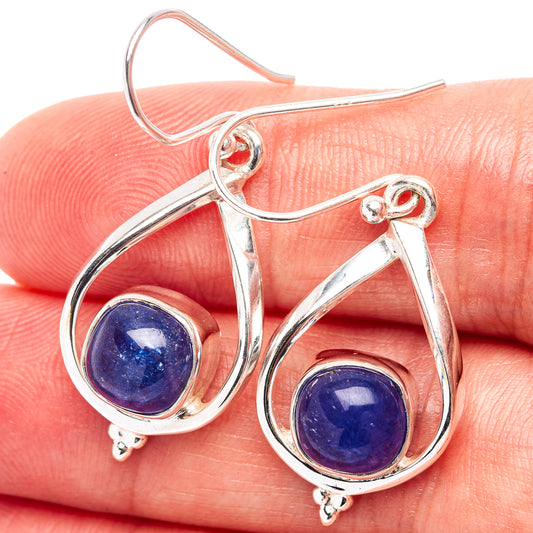Teardrop tanzanite earrings in .925 sterling silver with blue round cabochon stones