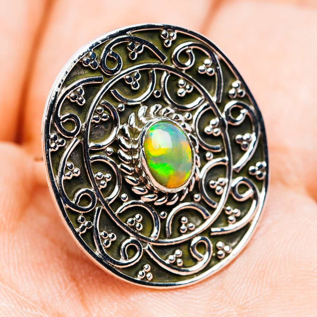 Ethiopian Opal Ring Size 6.5 (.925 Sterling Silver)