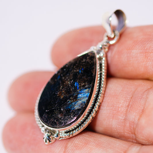 Arfvedsonite Pendant 1 3/4" (.925 Sterling Silver)
