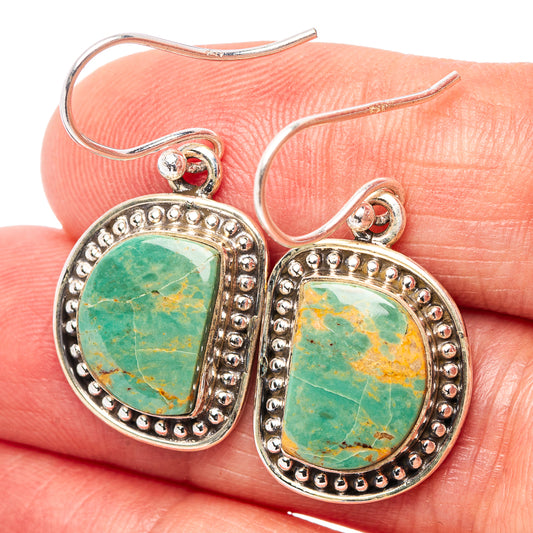Turquoise cabochon drop earrings in .925 sterling silver, scalloped bezel and hooks