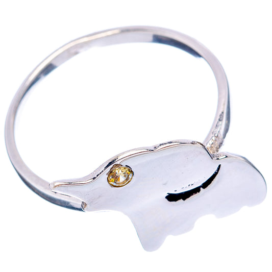 Elephant dainty ring, .925 sterling silver, yellow citrine center stone