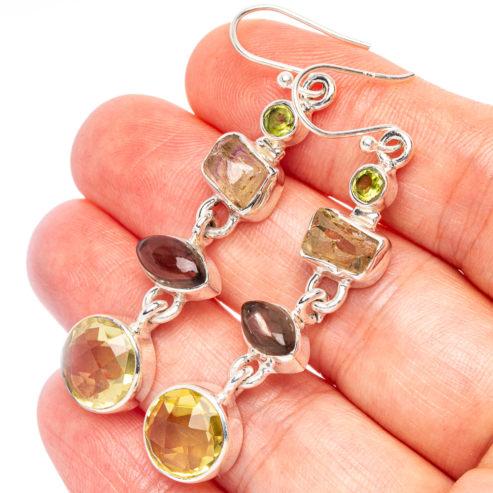 925 sterling silver drop earrings with citrine, peridot green, smoky quartz stones