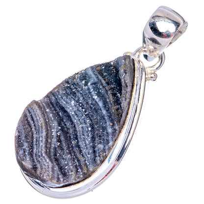 Sterling silver druzy pendant with teardrop dark blue-gray druzy stone and bail loop