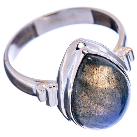 Sterling silver ring with oval labradorite, blue-to-gray shimmer, size 7.25
