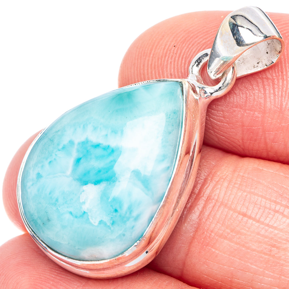 Sterling silver larimar teardrop pendant with blue gemstone cabochon