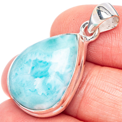 Sterling silver larimar teardrop pendant with blue gemstone cabochon