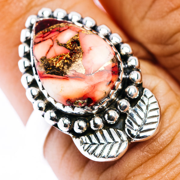 Red Dahlia Turquoise Ring Size 7.5 (.925 Sterling Silver)