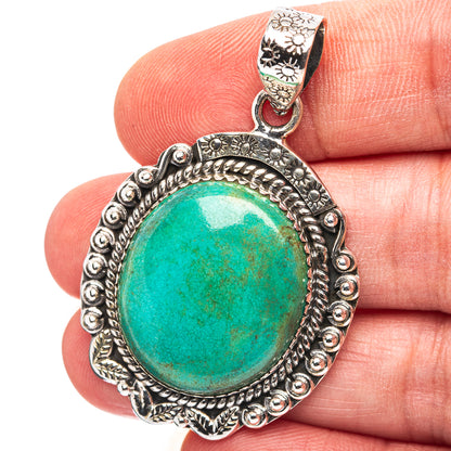 Exclusive Southwestern Style Hubei Turquoise Pendant 1 7/8" (.925 Sterling Silver)