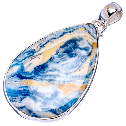 Sterling silver teardrop pendant with blue scheelite stone in bezel setting