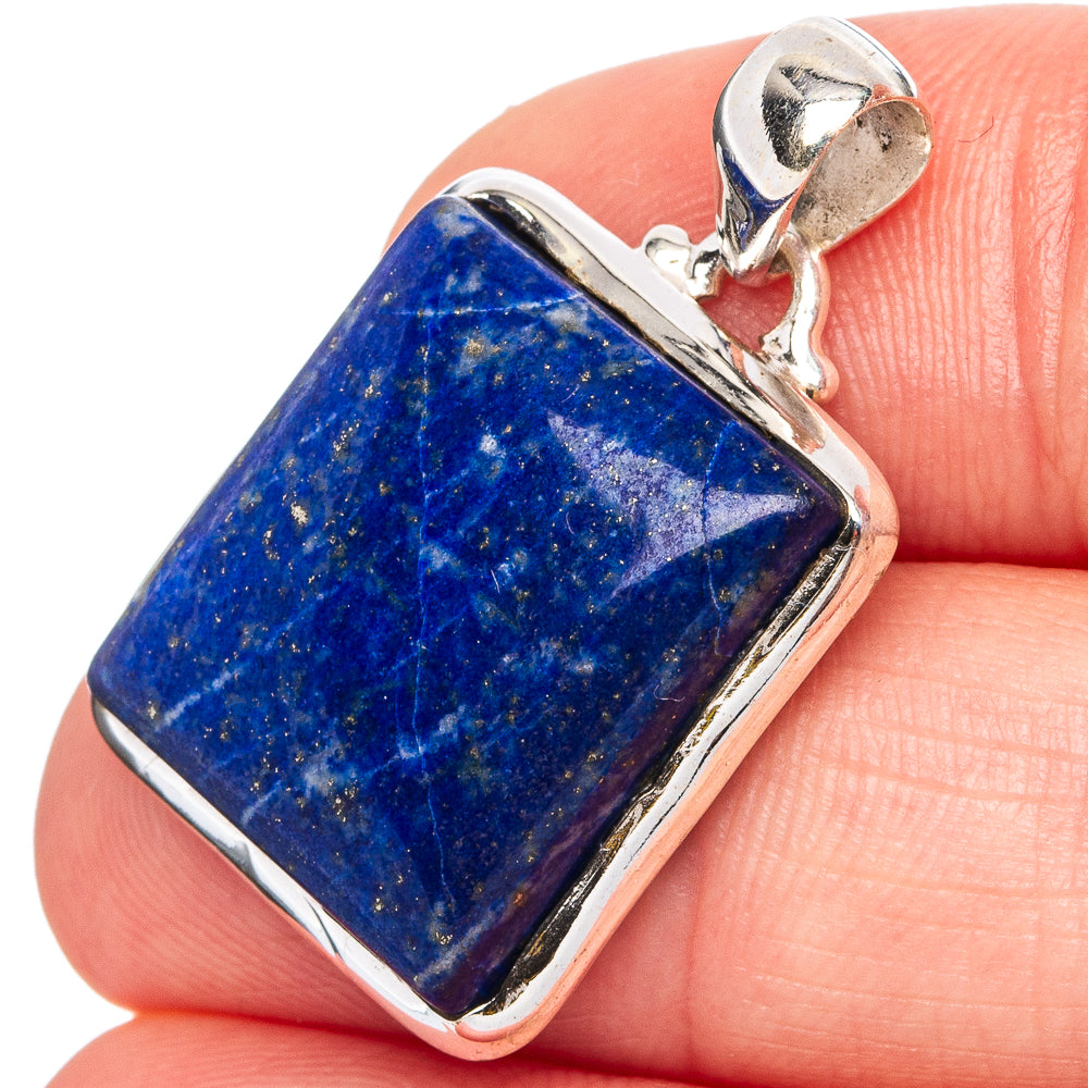 Sterling silver lapis lazuli pendant with rectangular blue stone and top bail