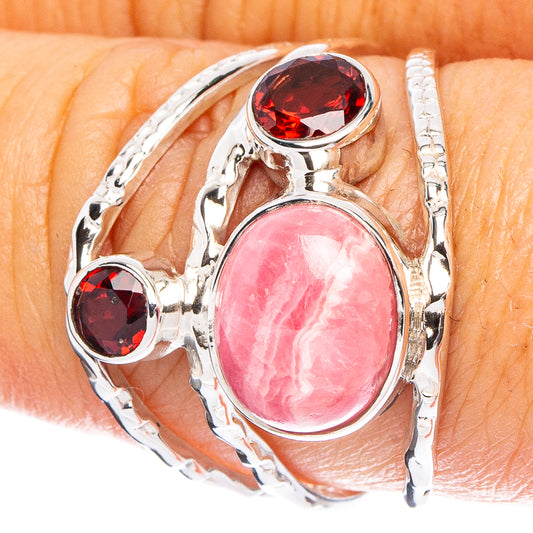 Rhodochrosite, Garnet 925 Sterling Silver Premium Ring Size 8.5 (925 Sterling Silver) R6555