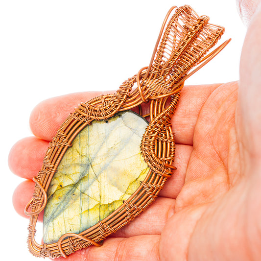 Labradorite Wire Wrap Pendant 3 3/4" (Copper)