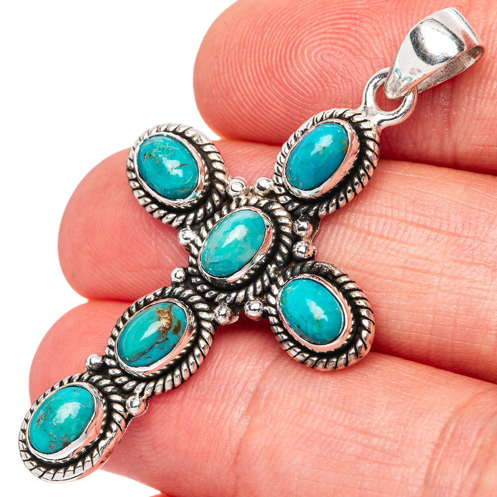 Blue Copper Composite Turquoise Cross Pendants 1 7/8" (925 Sterling Silver) P42361