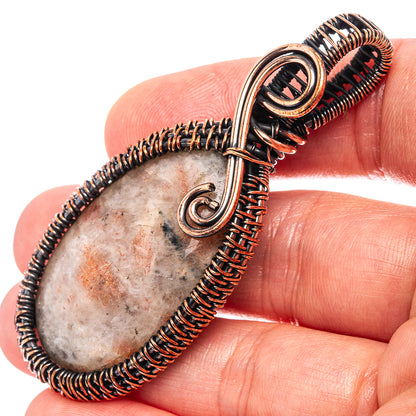 Sunstone Wire Wrap Pendant 2 1/2" (Oxidized Copper)