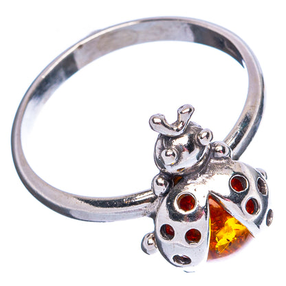 Baltic Amber Ladybug Ring Size 7.5 (.925 Sterling Silver)