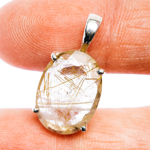 Faceted Rutilated Quartz Pendant 7/8" (.925 Sterling Silver)